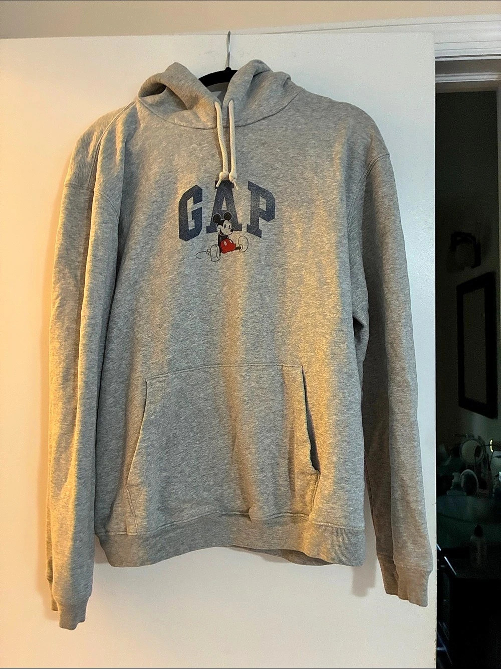 Gap x Disney Mickey Mouse Logo Hoodie Gray Logo Pullover Hoodie Like New